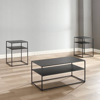 Braxton Matte Black Steel Slim Frame 3pc Table Set