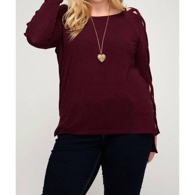 Women's Lattice Strap Sleeve Plus Sweater - SHE + SKY