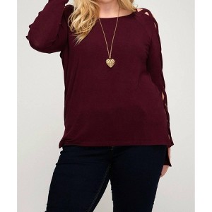 Women's Lattice Strap Sleeve Plus Sweater - SHE + SKY - 1 of 1