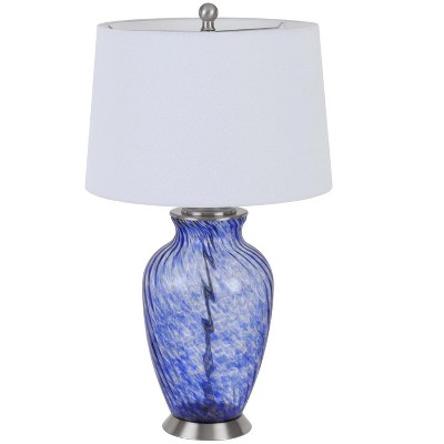 Ashland Sky Blue Hand-Blown Glass Table Lamp with White Shade