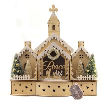 Christmas 12.25" Peace Frosted Church Lit Deer Trees  -  Decorative Figurines