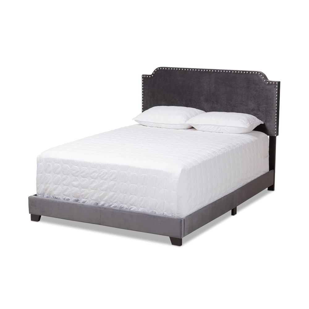 Photos - Bed Frame Full Darcy Velvet Upholstered Bed Dark Gray - Baxton Studio