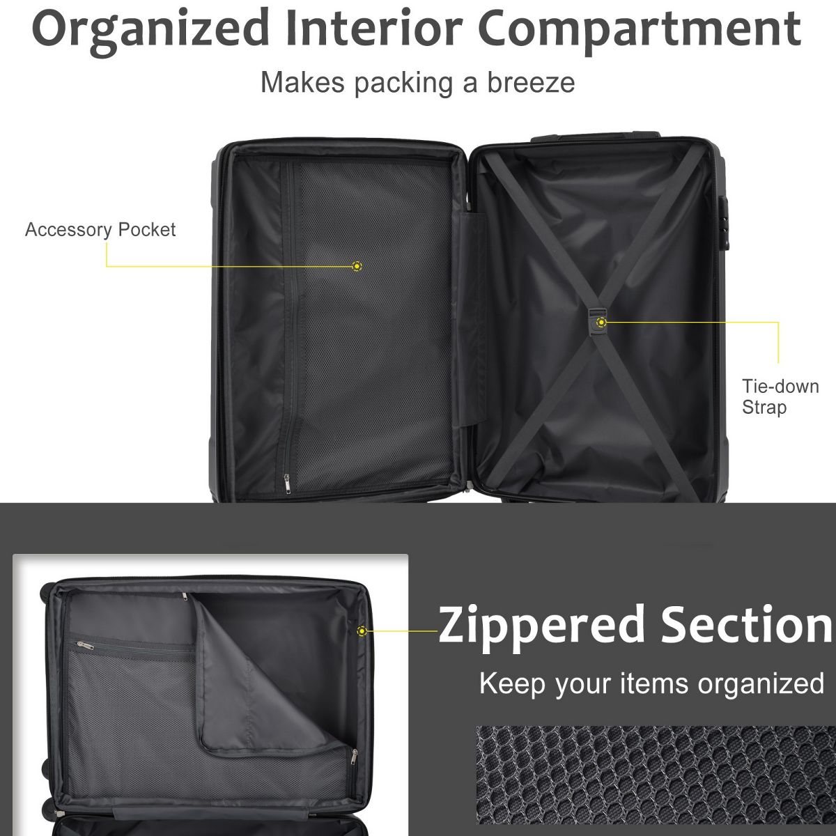 Polibi 24 Inch Luggage, Lightweight ABS Carry-On Suitcase with Double Spinner Wheels, TSA Lock - thumbnail 6