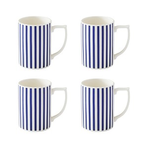 Spode Narrow Steccato Earthenware Mug, Set of 4 – 12oz Decorative Glazed Drinkware & Cobalt Blue Bands - 1 of 4