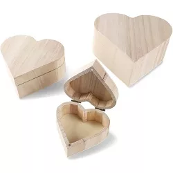 Bright Creations 3 Pack Heart Shaped Box with Magnetic Hinged Lid, Unfinished Wood Heart Jewelry Box, 3 Sizes