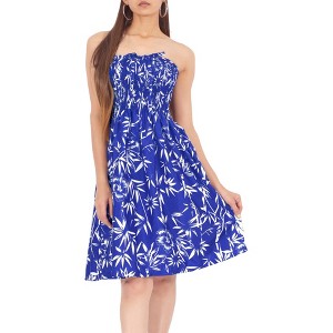 LA LEELA Women's House Daily Routine Evening Wear Tube Casual Dress Mini Vacation Tube Top Backless Flowy Party One Size Blue, Floral - 1 of 4
