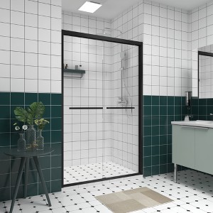 Zeus & Ruta Aluminum Frame Double Sliding Shower Door with 1/4"Clear Tempered Glass, Matte Black Finish - 1 of 4