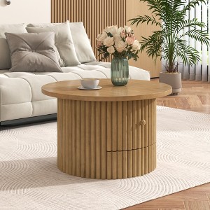 VYNXARIA Rustic Charm Round Coffee Table with Hidden Drawer - 1 of 4