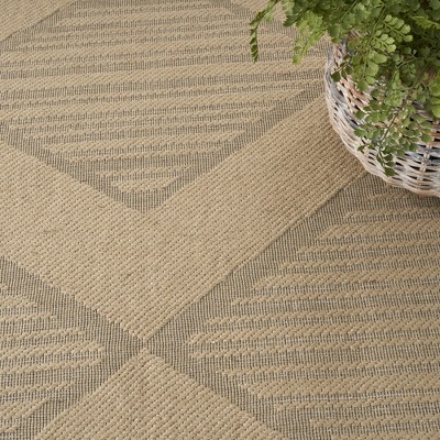 Natural Beige Geometric Washable Wool and Synthetic Rug 4' x 6'