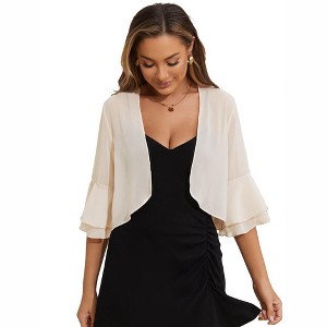 Womens Chiffon Cardigan Open Front Ruffle Sleeve Shrugs Lightweight Semi-Sheer Cropped Beach Cover Ups - 1 of 4