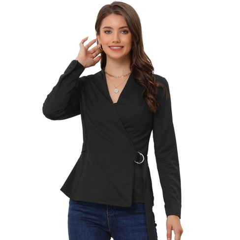 Women's Slim Fit Long Sleeve V-neck Wrap Shirt - Universal Thread