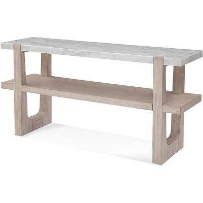 Coastal Modern Sun-Bleached Ash & White Marble Console Table with Storage