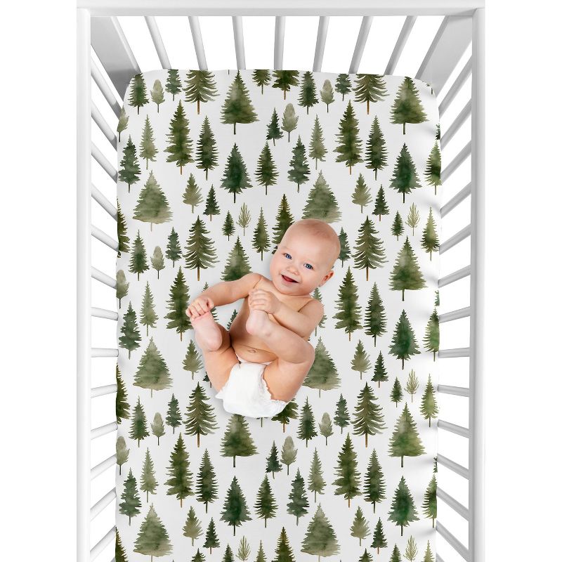 Sweet Jojo Designs Gender Neutral Unisex Baby Fitted Crib Sheet Woodland Pine Tree Green, 5 of 8