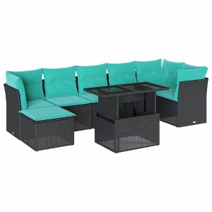 vidaXL 8 Piece Garden Sofa Set with Cushions Black Poly Rattan - Black - 1 of 4