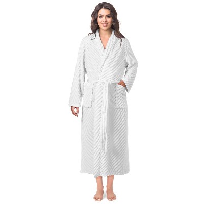PAVILIA Super Soft Womens Robe, Fluffy Plush Fuzzy Cozy House Shower Bathrobe, Ribbed Striped Warm Fleece Long Robe for Women