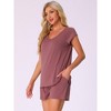 INSPIRE CHIC Women's 2 Piece Lounge Set Knit Short Sleeve Tee and Shorts Pajama Set with Pockets - 3 of 4