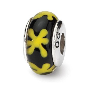 Black Bow Jewelry Black & Yellow Floral Glass Sterling Silver Bead Charm - 1 of 3