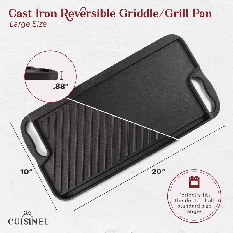 Cuisinel Cast Iron Griddle/Grill + Scraper/Cleaner - Reversible, 3 of 4