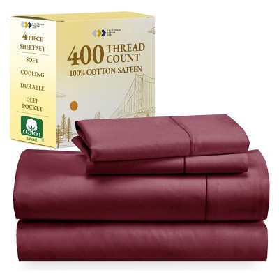 Cotton Sheets Set - Softest 400 Thread Count Bed Sheets, 100% Cotton Sateen, Cooling, Deep Pocket by California Design Den