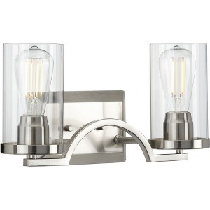 Progress Lighting Lassiter 2-Light Wall Sconce, Brushed Nickel, Clear Glass Shades - 1 of 3