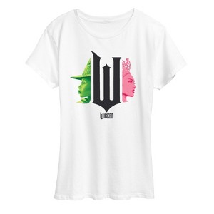 Women's - Wicked - Glinda and Elphaba Faces with Logo Short Sleeve Graphic T-Shirt - 1 of 4