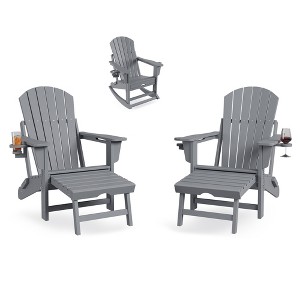 Folding Adirondack Rocking Chair With Footrest - 1 of 4