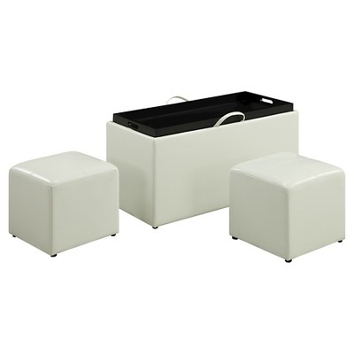 Sheridan Storage Bench w/2 Side Ottomans White - Breighton Home