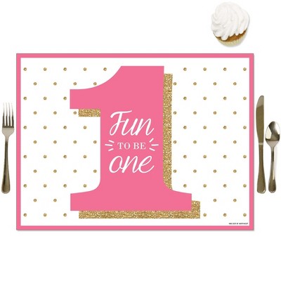 Big Dot of Happiness 1st Birthday Girl - Fun to be One - Party Table Decorations - First Birthday Party Placemats - Set of 16