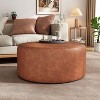 Okak Round Ottoman Bench Coffee Table Soft Upholstered Foot Rest Faux Leather Small Ottomans Foot Stools for Living Room, Entryway,Bedroom, Cognac - 3 of 4