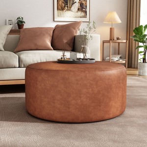 PAGED 30 Inch Velvet Fabric Ottoman, Modern Round Vanity Chair Footrest Ottoman Side Table with Supportive Foam for Living Room, Bedroom - 1 of 4