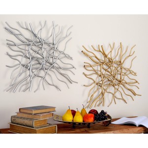 Set of 2 Metal Geometric Branch Inspired Wall Decors Gold/Silver - Olivia & May: Contemporary Iron Artwork, Vertical Display - 1 of 4