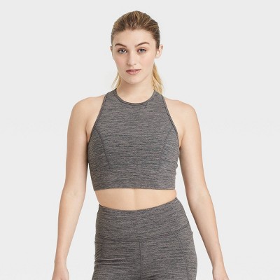 Women&#39;s Cozy Spacedye Longline Bra - JoyLab&#8482; Charcoal Gray M