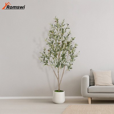 Romswi Olive Tree Artificial Indoor, 5-7 ft Tall Faux Olive Tree with White Planter, Artificial Plants, Natural Leaves Lifelike Fruits for Home Décor