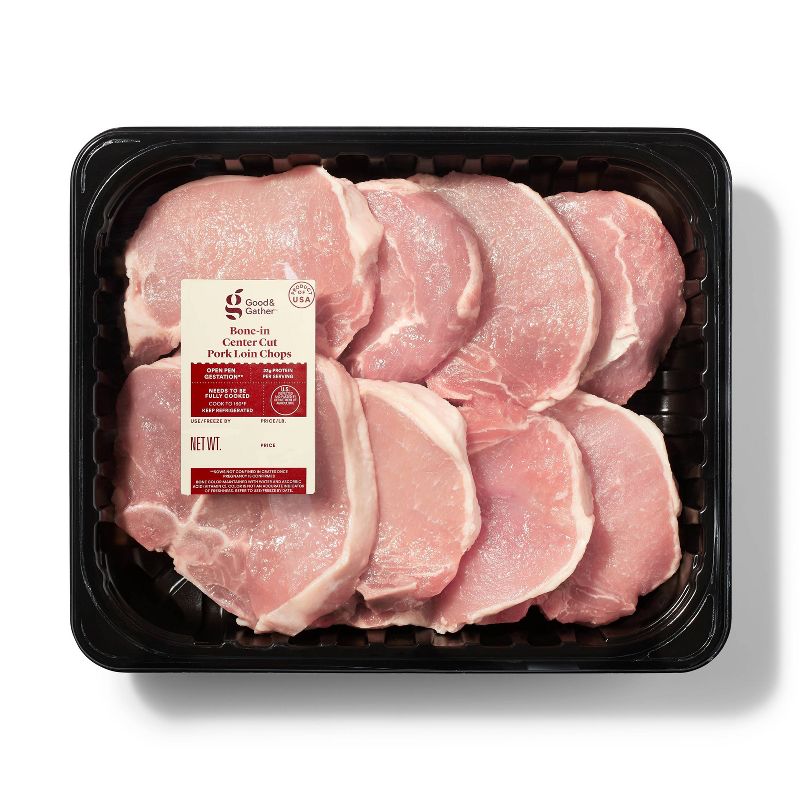 Bone-in Center Cut Pork Chops Family Pack - 3.45-5.50 lbs - price per lb - Good &#38; Gather&#8482;, 1 of 5