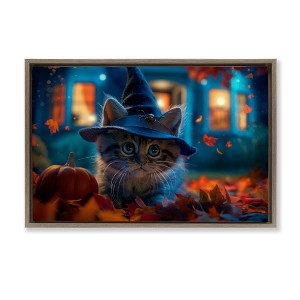 Stupell Industries Halloween Witch Kitten & Pumpkin Floating Frame Canvas Art - 1 of 4