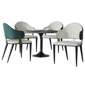 LeisureMod Verve 5-Piece Dining Set, 36" Round Resin Top Table and 4 Leather Dining Chair - 1 of 4