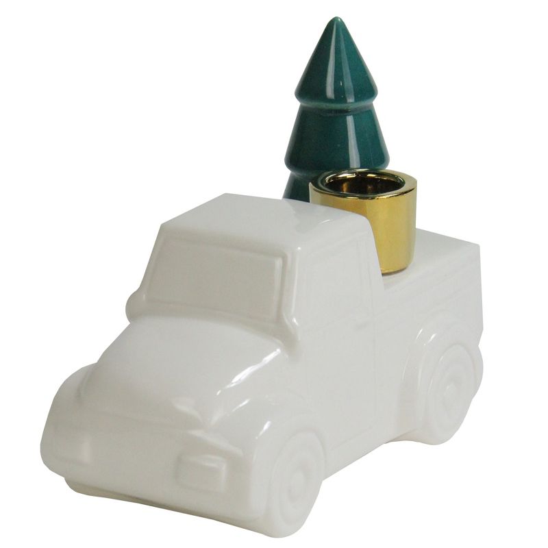Northlight 6 White Ceramic Truck with Christmas Tree Taper Candlestick Holder, 4 of 5