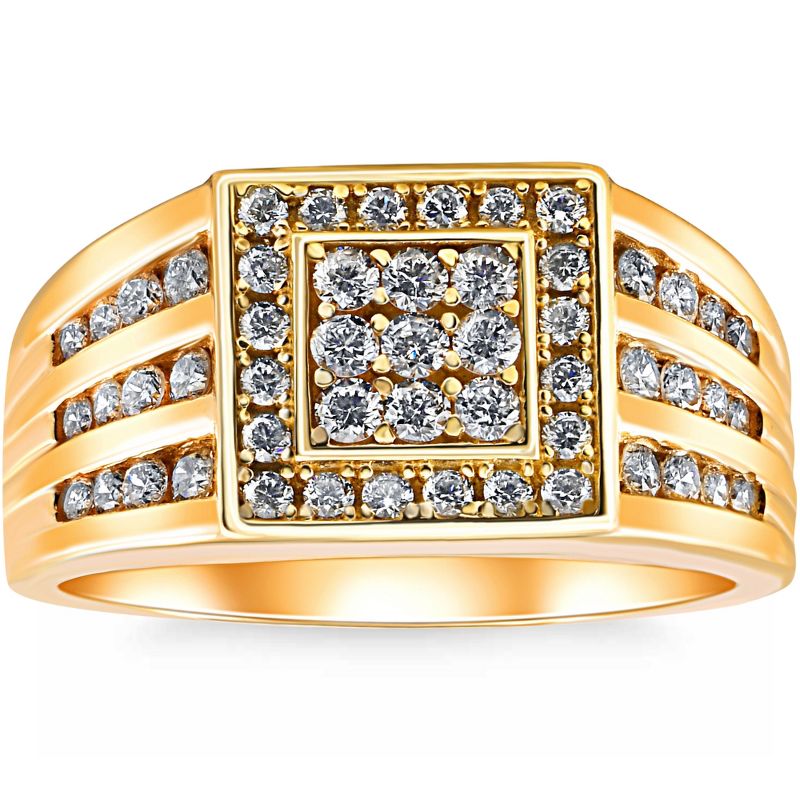 Pompeii3 1Ct TW Diamond Men's Anniversary Wedding Ring High Polished Band 10k Yellow Gold, 1 of 5