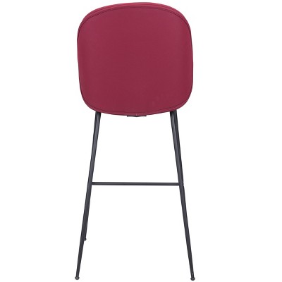 Miles Contemporary Red Velvet & Matte Black Metal Barstool