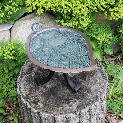 Aspen Leaf Copper Birdbath with Wrought Iron Tripod Stand