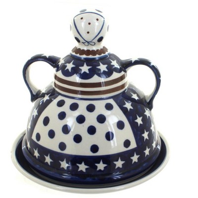 Blue Rose Polish Pottery Stars & Stripes Cheese Lady