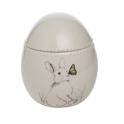 Transpac Dolomite 7 in. White Easter Bun Buns Egg Cookie Jar