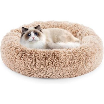 Gsluuk 20 inch Donut Dog Bed, Calming Bed for Dogs, Brown Cat Bed Washable