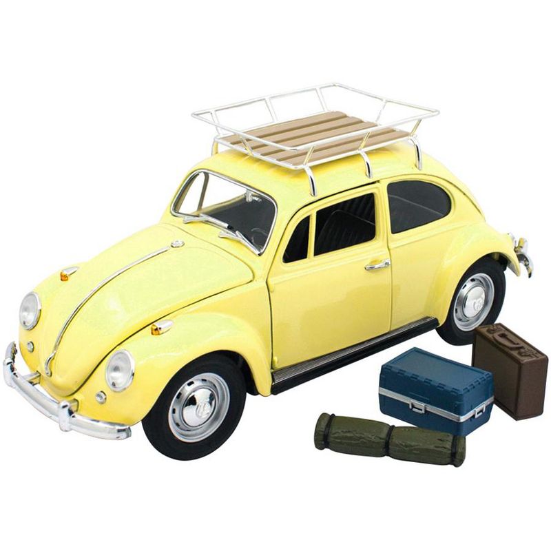1967 Volkswagen Beetle with Roof Rack and Luggage Yellow 1/18 Diecast Model Car by Road Signature, 3 of 5