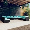 vidaXL 10 Piece Patio Lounge Set - Black Poly Rattan with Blue Cushions - Weather-Resistant Garden Furniture - Modular Design, Sturdy Steel Frame - 2 of 4