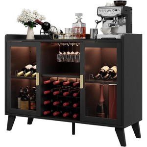 Modern 47" Liquor Cabinet Bar with LED Light and Built-In Power Outlet, Wine Bar Storage with Acrylic Doors and Drawer, Buffet Sideboard - 1 of 4