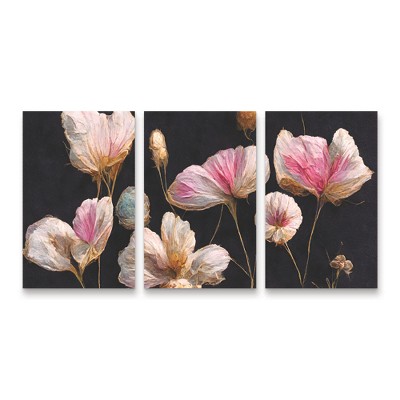 Trademark Fine Art Treechild Gentle Pink Dry flowers 3 Piece Panel Set Art