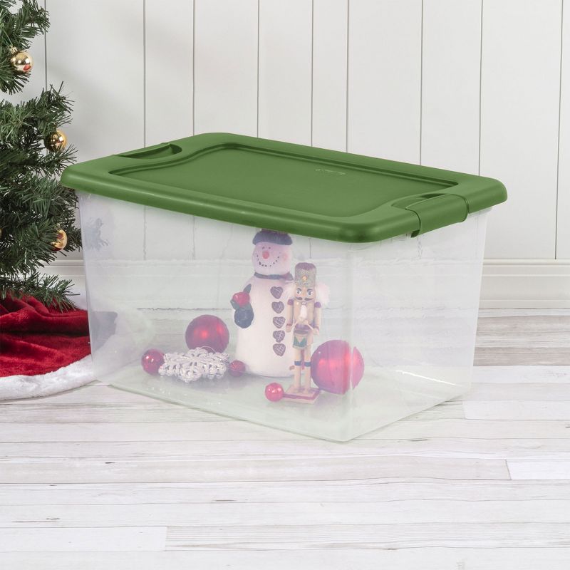 Sterilite 64 Qt Latching Plastic Stacking Holiday Storage Bin with Latching Lid, Plastic Container to Organize Closets, Clear with Green Lid, 5 of 7