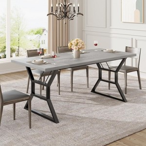 70.9in Industrial Farmhouse Long Dining Table for 6-8 People, Engineered Wood Top & Iron Frame, Cutout Design for Kitchen, Dining Room - 1 of 4