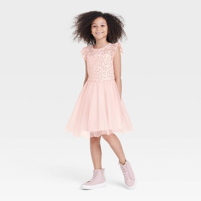 Girls' Flutter Sleeve Dress - Cat & Jack™ Blush Pink